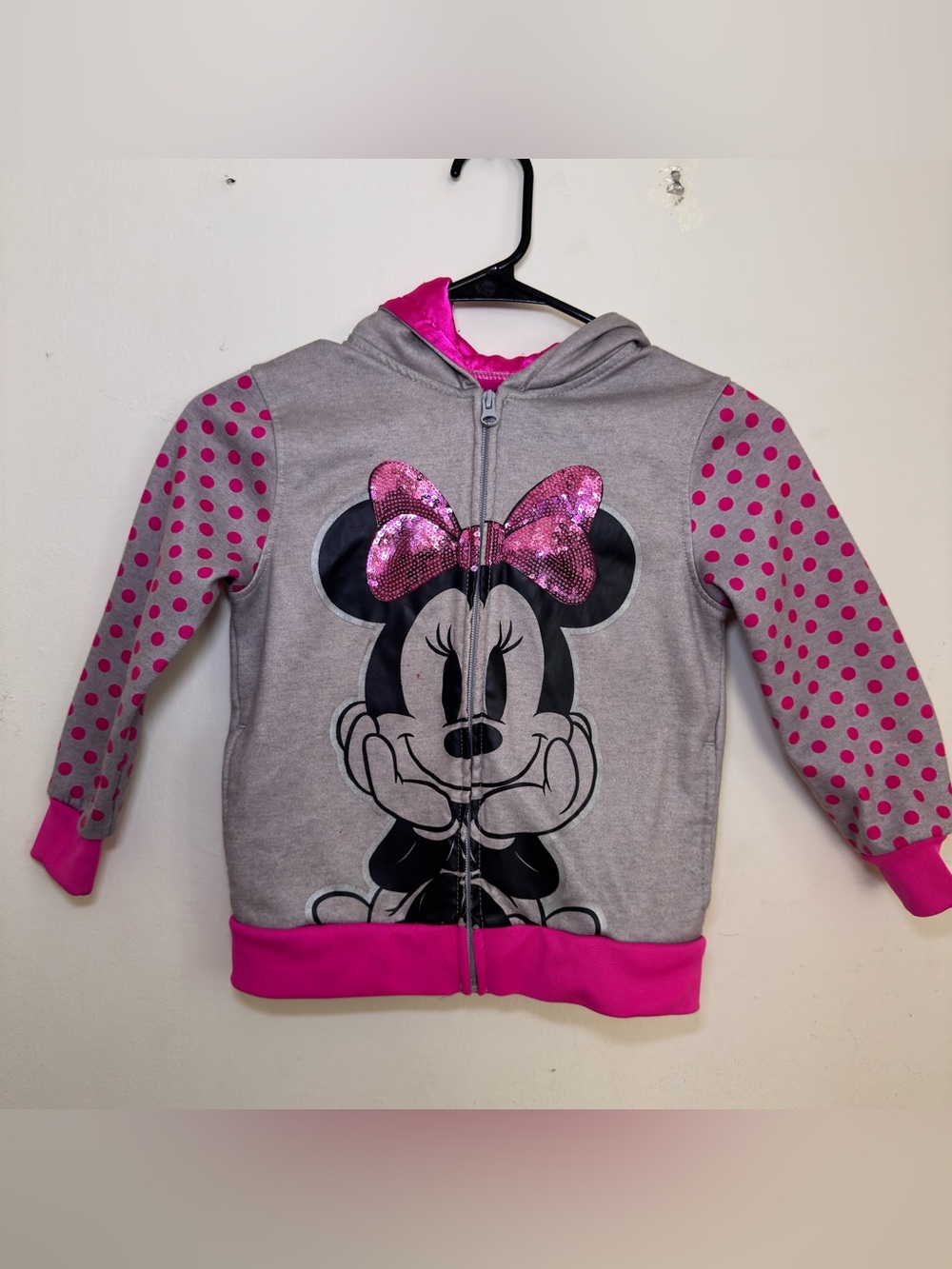 Disney Gray & Hot Pink Minnie Mouse Sequin-Bow Zip Hoodie